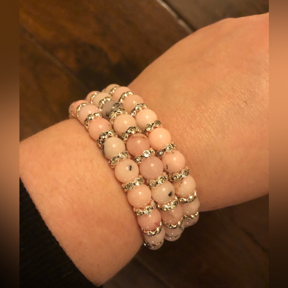 Set of 3 Handmade Stretchy Pink Opal Bracelets